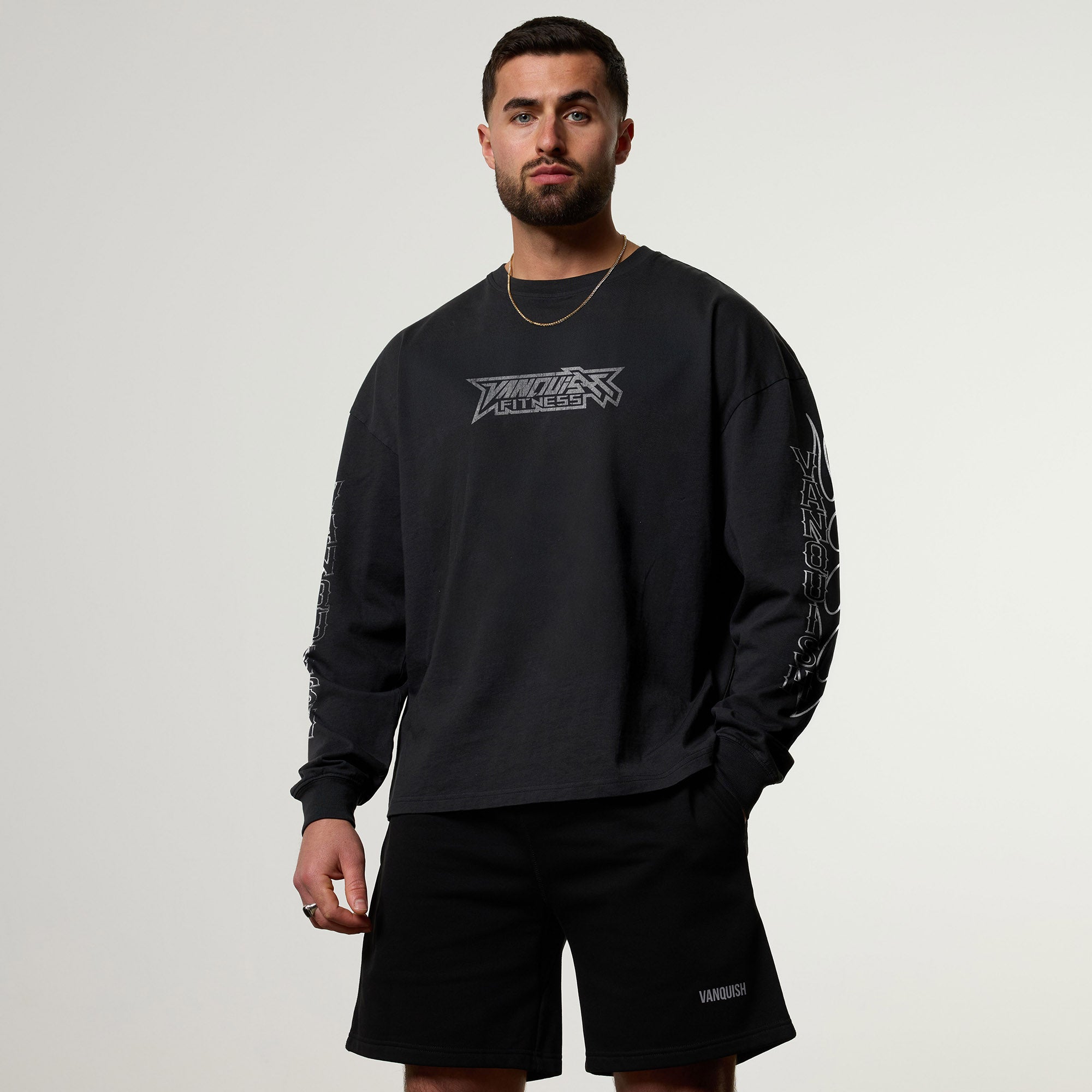 Tシャツ・カットソー VANQUISH FITNESS Obsidian Angel Oversized Boxy LS TShirt VANQUISH FITNESS Obsidianモデル ホワイト エンジェル オーバー
