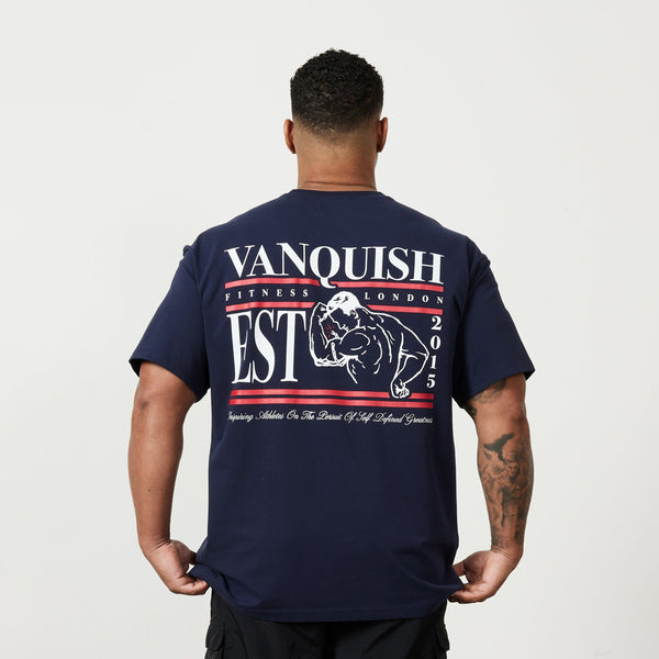 Vanquish TSP Navy Blue Muscle Oversized T Shirt 1枚目の画像
