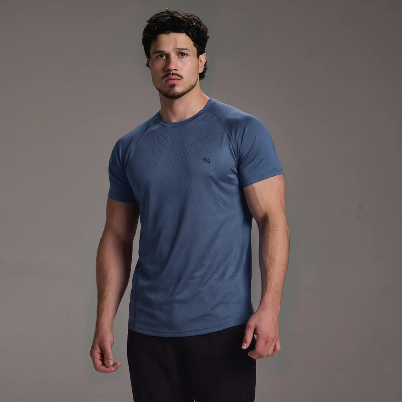トップス Vanquish EVOLVE BLUE GREY SLIM FIT T VANQUISH FITNESS Evolveモデル ブルーグレー スリムフィット