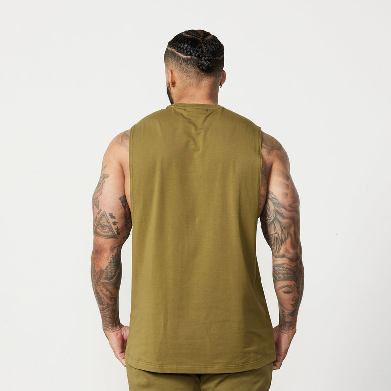 Vanquish Essential Olive Green Oversized Sleeveless T Shirt 3枚目の画像