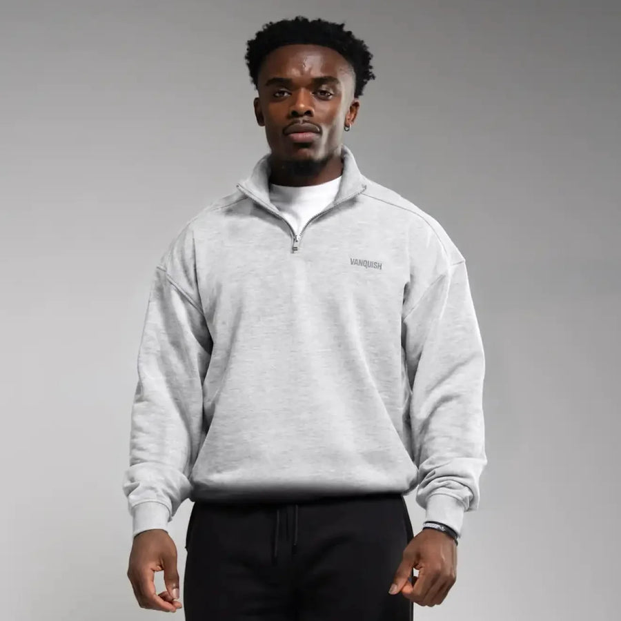 EVOLVE LIGHT GREY MARL OVERSIZED 1/4 ZIP SWEATER 1枚目の画像
