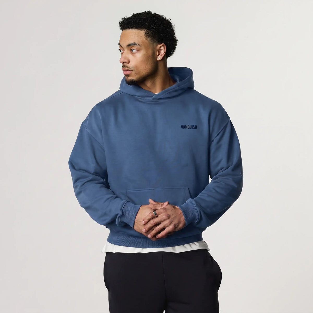 EVOLVE BLUE GREY OVERSIZED PULLOVER HOODIE 1枚目の画像
