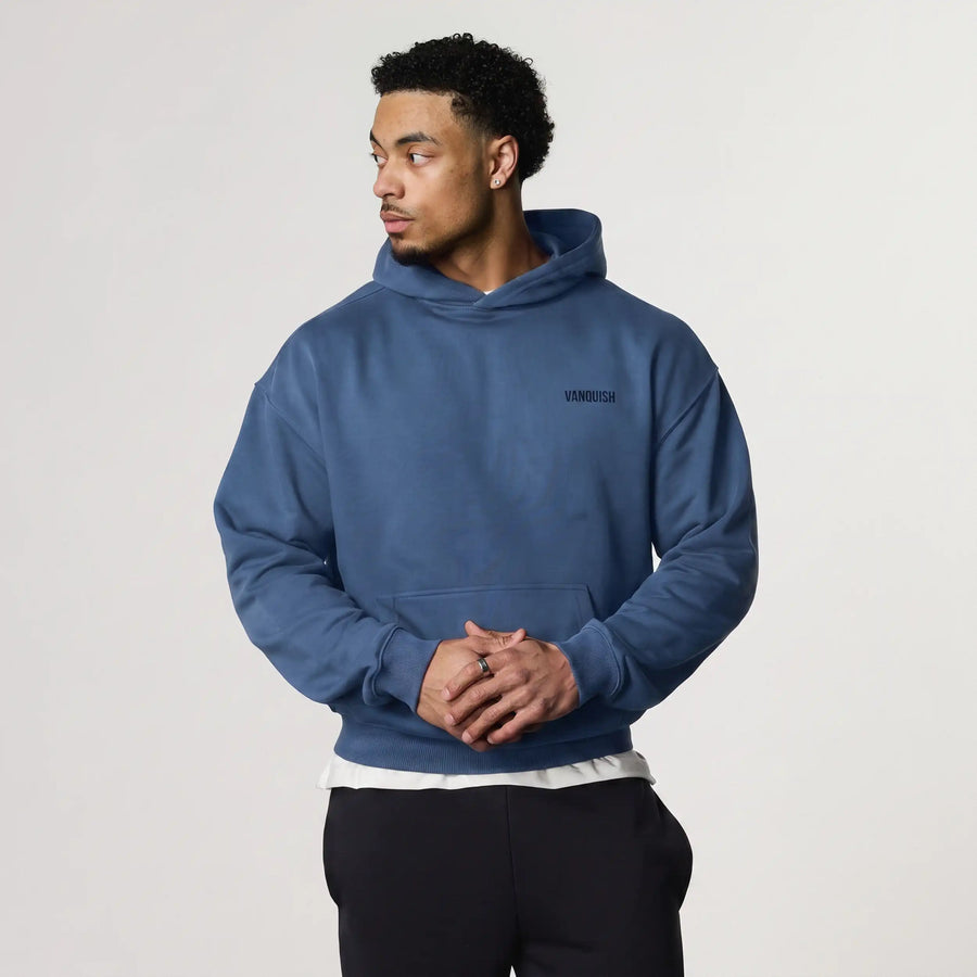 EVOLVE BLUE GREY OVERSIZED PULLOVER HOODIE 1枚目の画像