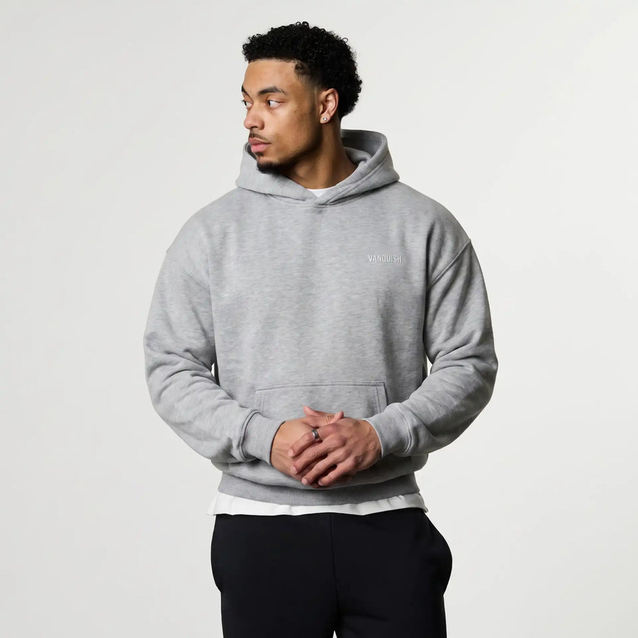 VANQUISH EVOLVE LIGHT GREY MARL OVERSIZED PULLOVER HOODIE 1枚目の画像