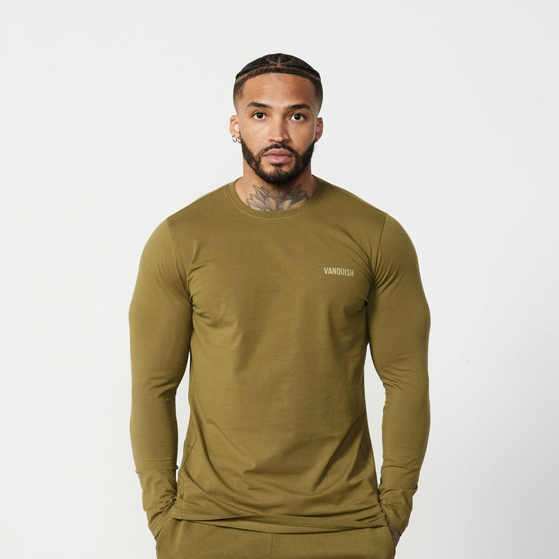 Vanquish Essential Olive Green Slim Fit Long Sleeve T Shirt 1枚目の画像