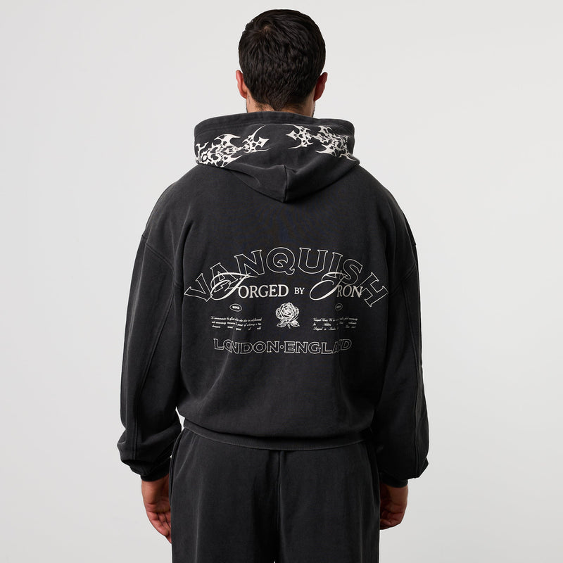 BLACK FORGE WASHED BLACK BOXY OVERSIZED HOODIE 1枚目の画像