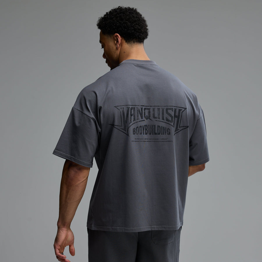 BODYBUILDING EMBLEM CHARCOAL OVERSIZED BOXY T SHIRT 1枚目の画像