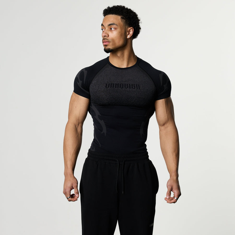 TRIBAL COMPRESSION BLACK SHORT SLEEVE T SHIRT 1枚目の画像