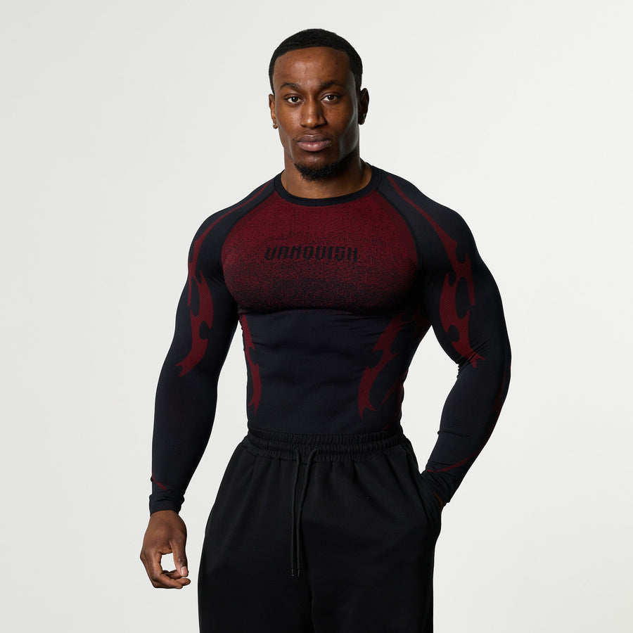 TRIBAL COMPRESSION BLACK AND RED LONG SLEEVE T SHIRT 1枚目の画像