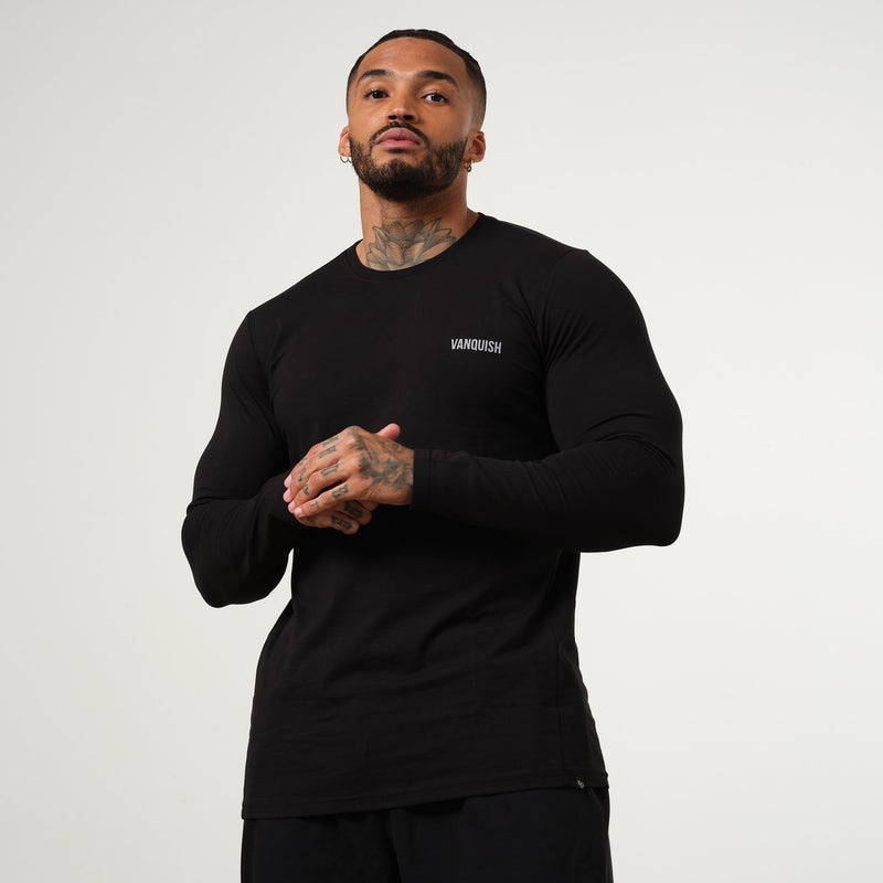 VANQUISH FITNESS Essentialモデル ブラック スリムフィット ロングTシャツ