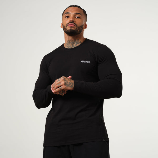 VANQUISH FITNESS Essentialモデル ブラック スリムフィット ロングTシャツ