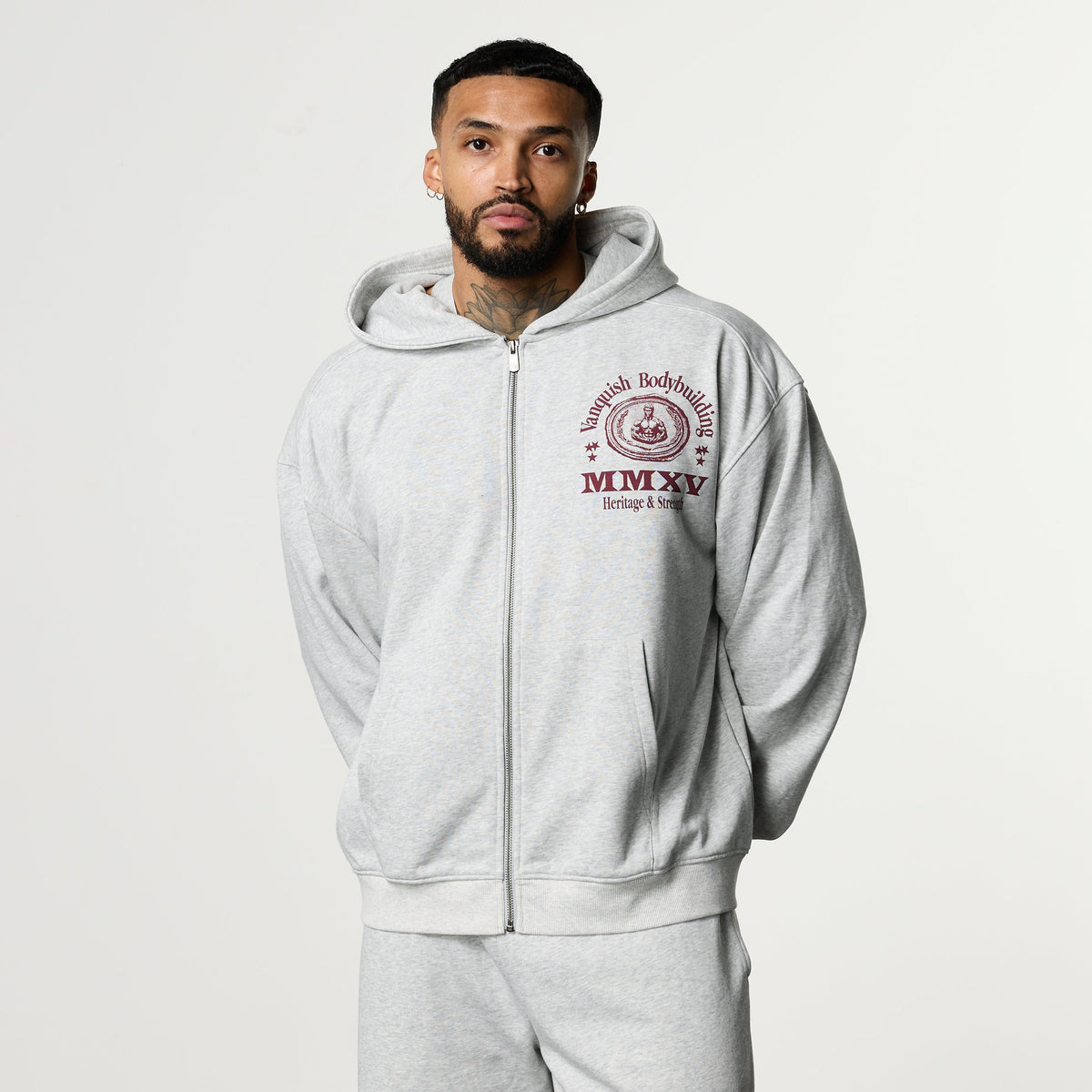 VANQUISH FITNESS Heritageモデル グレーオーバーサイズジップパーカー