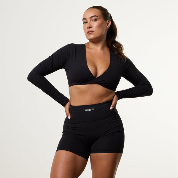 Enhance V2 Black Long Sleeve Twist Front Top 1枚目の画像