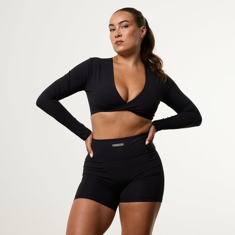 Enhance V2 Black Long Sleeve Twist Front Top 1枚目の画像