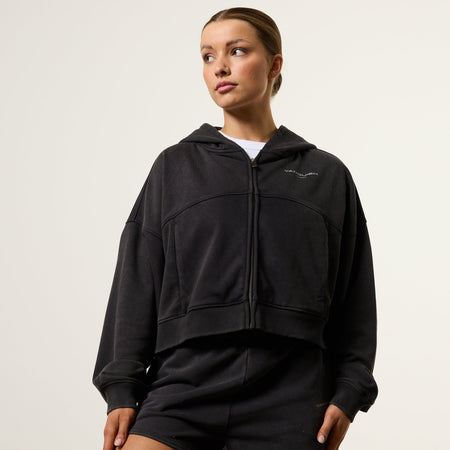 Vanquish Washed Black Full Zip Cropped Hoodie 1枚目の画像