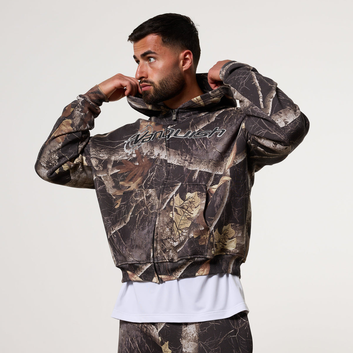 Nori N.ハリウッド　camo パーカー VANQUISH FITNESS Camoモデル ブラックオーバーサイズフルジップパーカー