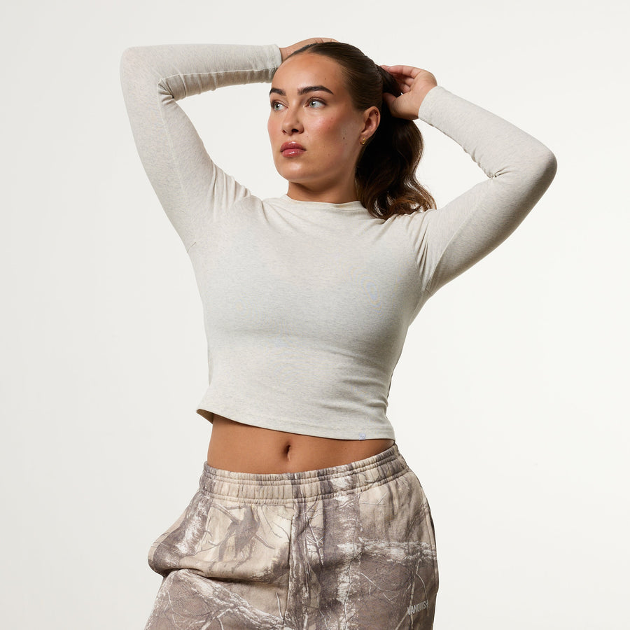 WOMENS NEUTRAL MIDI LONG SLEEVE RIBBED T SHIRT 1枚目の画像