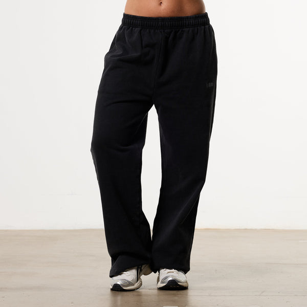 WOMENS WASHED BLACK HEAVY WEIGHT STRAIGHT LEG SWEATPANTS 1枚目の画像