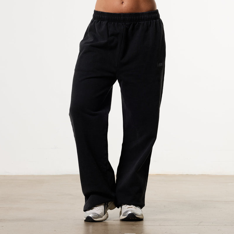 WOMENS WASHED BLACK HEAVY WEIGHT STRAIGHT LEG SWEATPANTS 1枚目の画像
