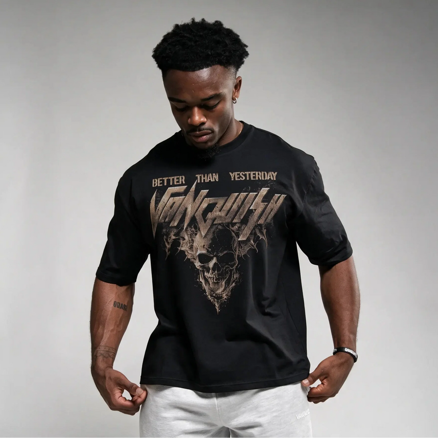 Fire Skull Black Oversized T Shirt 1枚目の画像