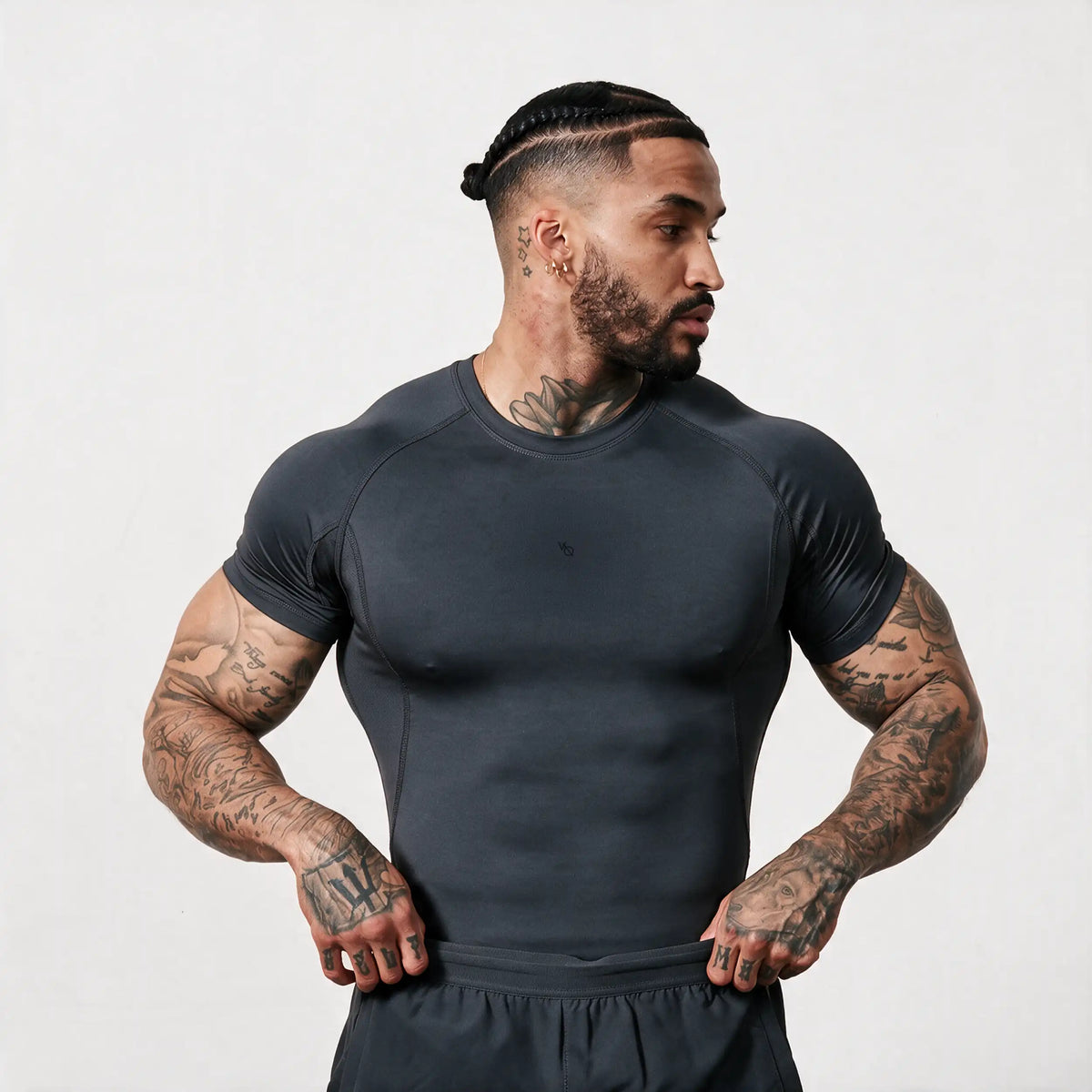 EVOLVE DARK GREY MUSCLE FIT COMPRESSION T SHIRT 1枚目の画像
