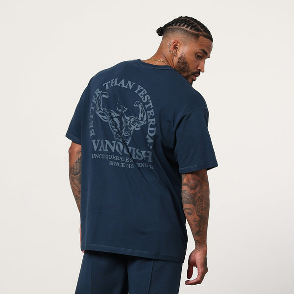 Vanquish Midnight Blue Unconquerable Strength Oversized T Shirt 1枚目の画像