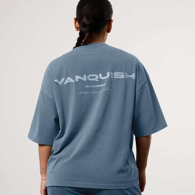 Vanquish Ladies Washed Blue Oversized T-Shirt 1枚目の画像