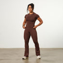 VANQUISH ENHANCE COFFEE BROWN PETITE HIGH-WAIST FLARED LEGGING 4枚目の画像
