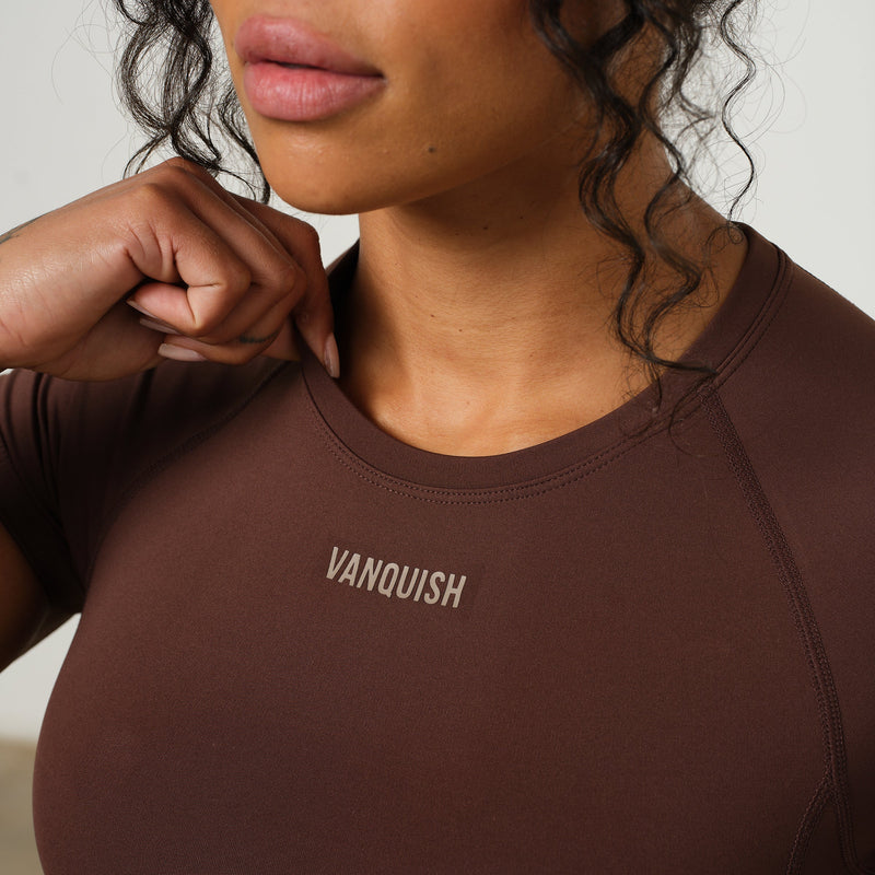 VANQUISH ENHANCE COFFEE BROWN MIDI CAP SLEEVE T SHIRT 4枚目の画像