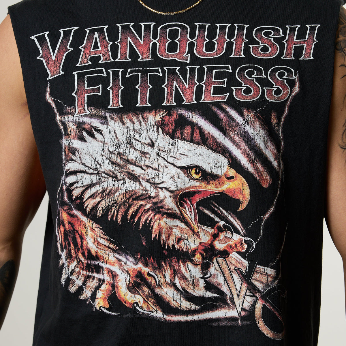 VANQUISH FITNESS Obsidianモデル ブラック イーグル ノースリーブTシャツ