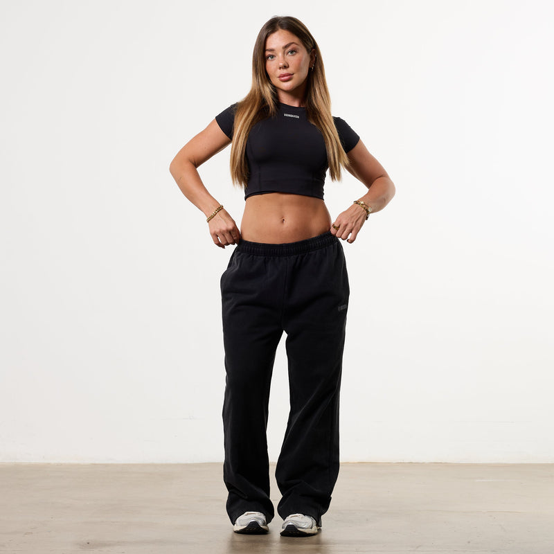 WOMENS WASHED BLACK HEAVY WEIGHT STRAIGHT LEG SWEATPANTS PETITE 4枚目の画像