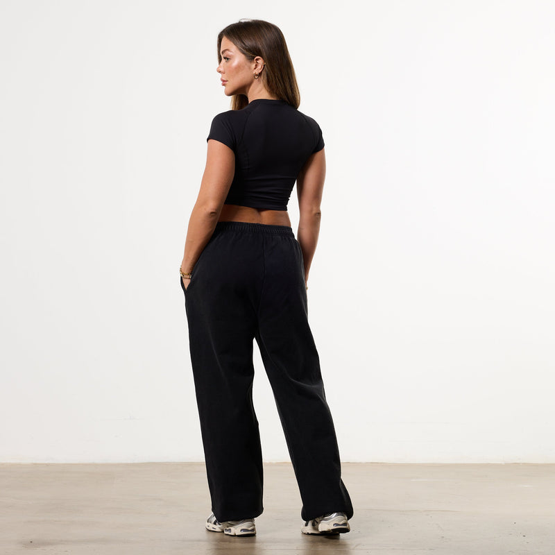 WOMENS WASHED BLACK HEAVY WEIGHT STRAIGHT LEG SWEATPANTS PETITE 5枚目の画像