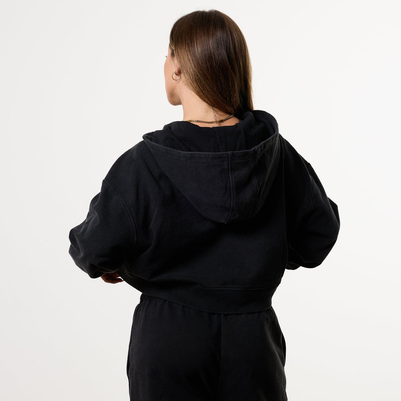 WOMENS WASHED BLACK HEAVY WEIGHT OVERSIZED ZIP HOODIE 2枚目の画像