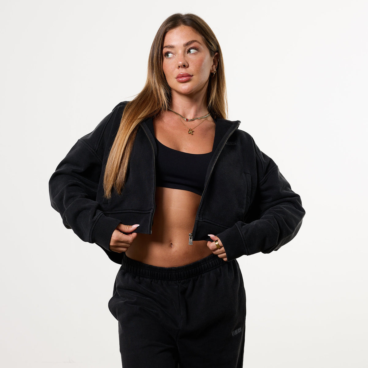 WOMENS WASHED BLACK HEAVY WEIGHT OVERSIZED ZIP HOODIE 4枚目の画像