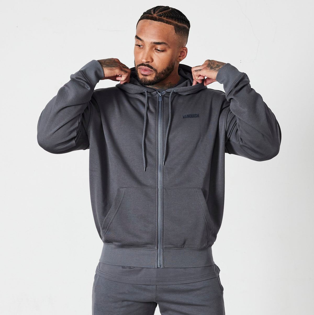 Vanquish Essential Denim Blue Oversized Full Zip Hoodie 1枚目の画像