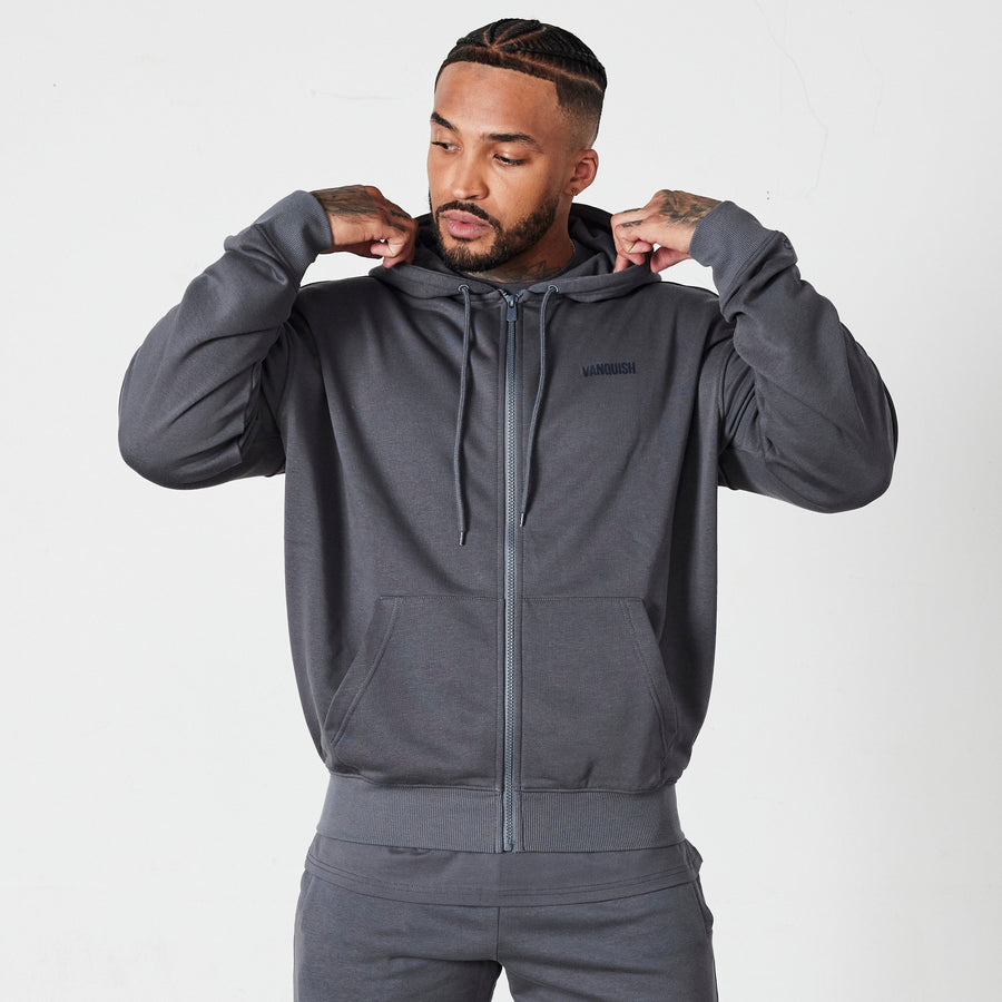 Vanquish Essential Denim Blue Oversized Full Zip Hoodie 1枚目の画像