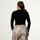 WOMENS BLACK  MIDI LONG SLEEVE RIBBED T SHIRT 2枚目の画像