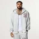 HERITAGE AND STRENGTH GREY OVERSIZED ZIP HOODIE 1枚目の画像