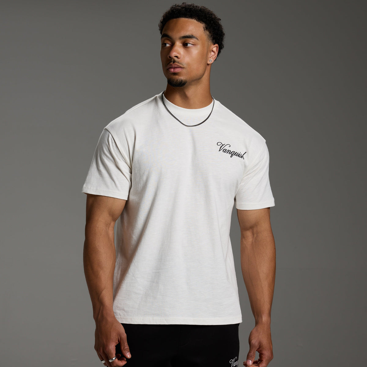 VANQUISH FITNESS Slubモデル ミニマル エクリュ オーバーサイズ Tシャツ