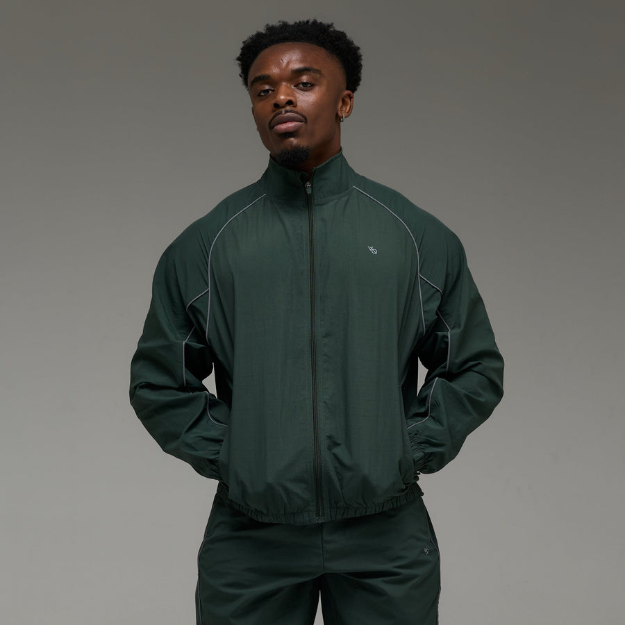 REFLECTIVE DARK GREEN OVERSIZED TRACK JACKET 1枚目の画像