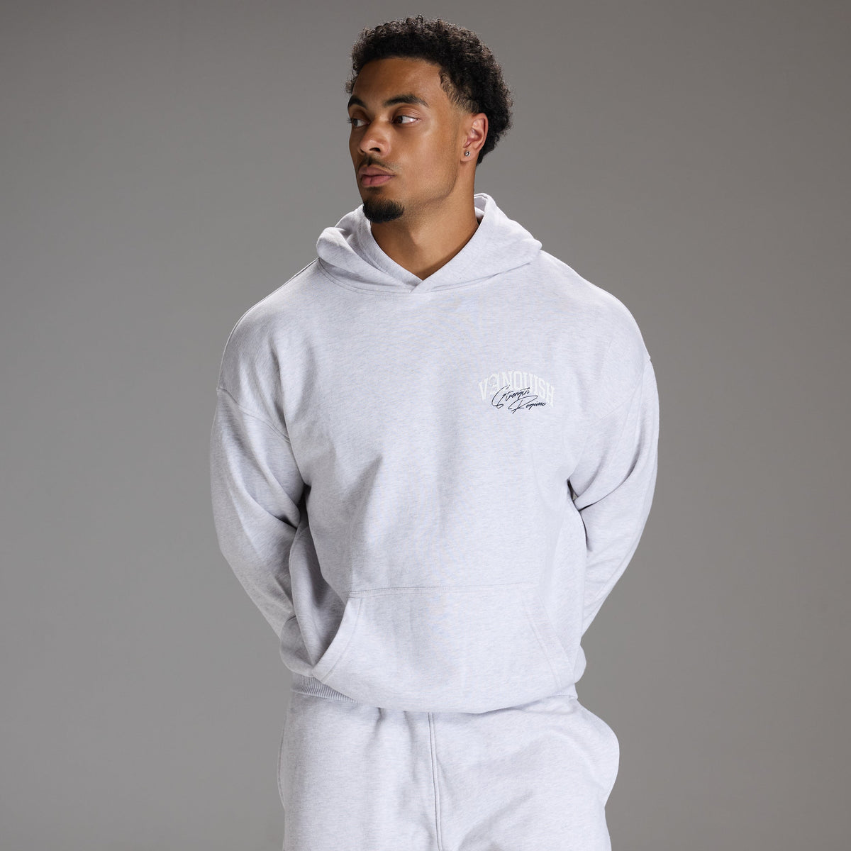 STRENGTH REGIME LIGHT GREY MARL OVERSIZED PULLOVER HOODIE 2枚目の画像