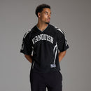 VARSITY TRIBAL BLACK OVERSIZED FOOTBALL T SHIRT 1枚目の画像