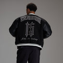VARSITY BLACK OVERSIZED BOMBER JACKET 2枚目の画像
