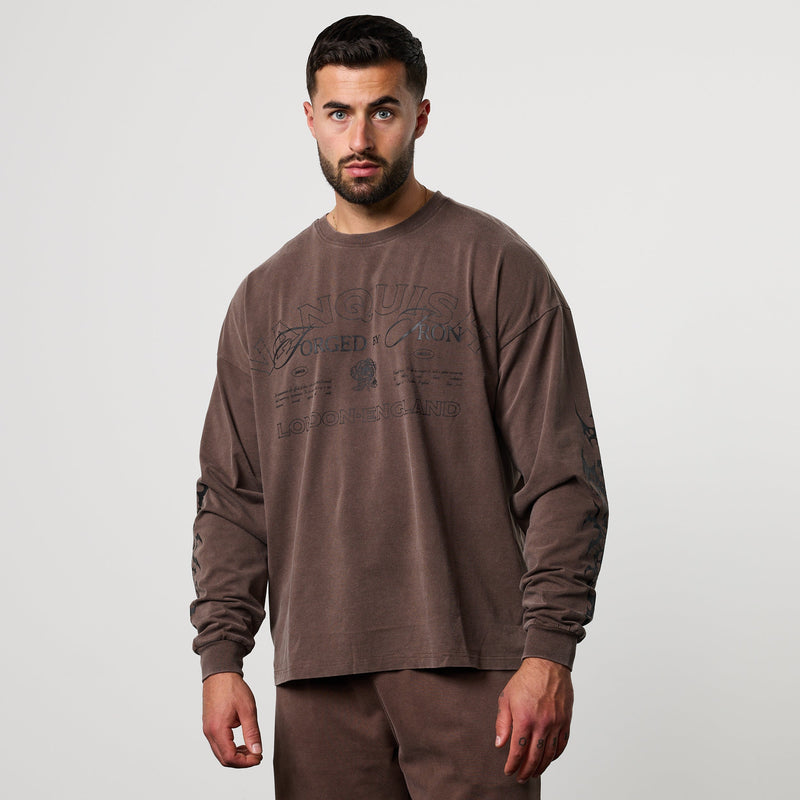 BLACK FORGE WASHED BROWN OVERSIZED LONG SLEEVE T SHIRT 1枚目の画像