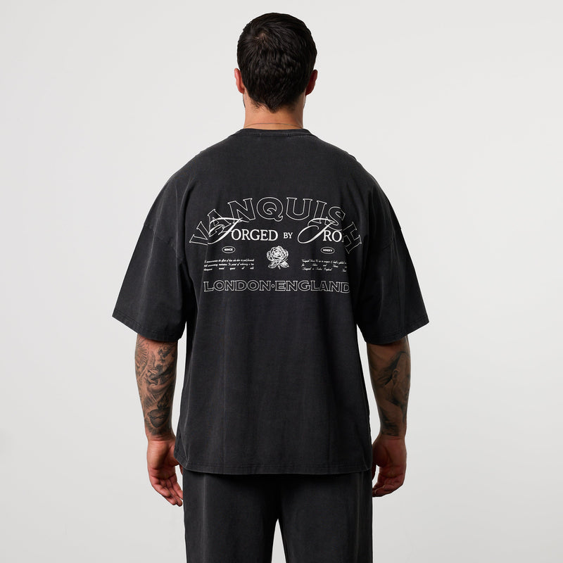 BLACK FORGE WASHED BLACK BOXY OVERSIZED T SHIRT 1枚目の画像