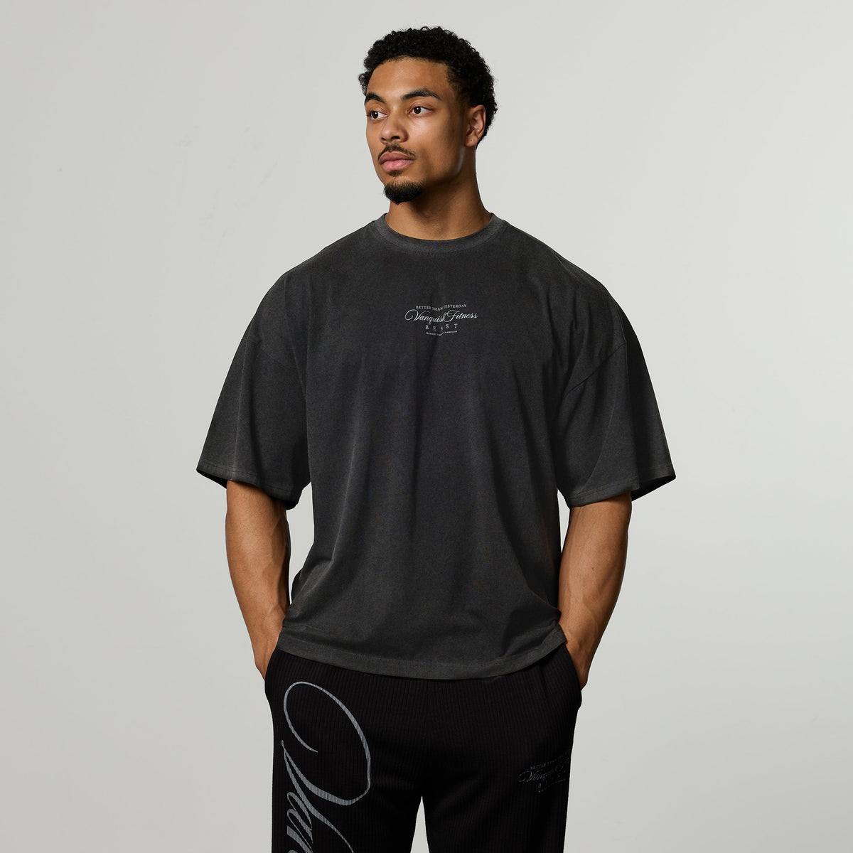 Vanquish fitness Tシャツ ウォッシュドブラック L VANQUISH FITNESS Grungeモデル ウォッシュド ブラック オーバー