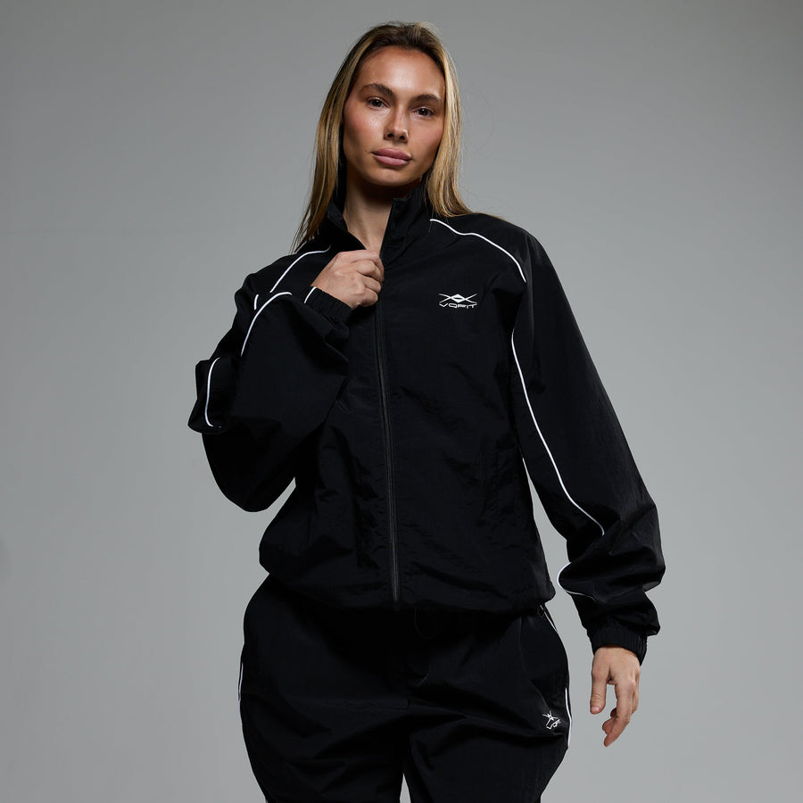 WOMENS NYLON BLACK TRACK JACKET 1枚目の画像