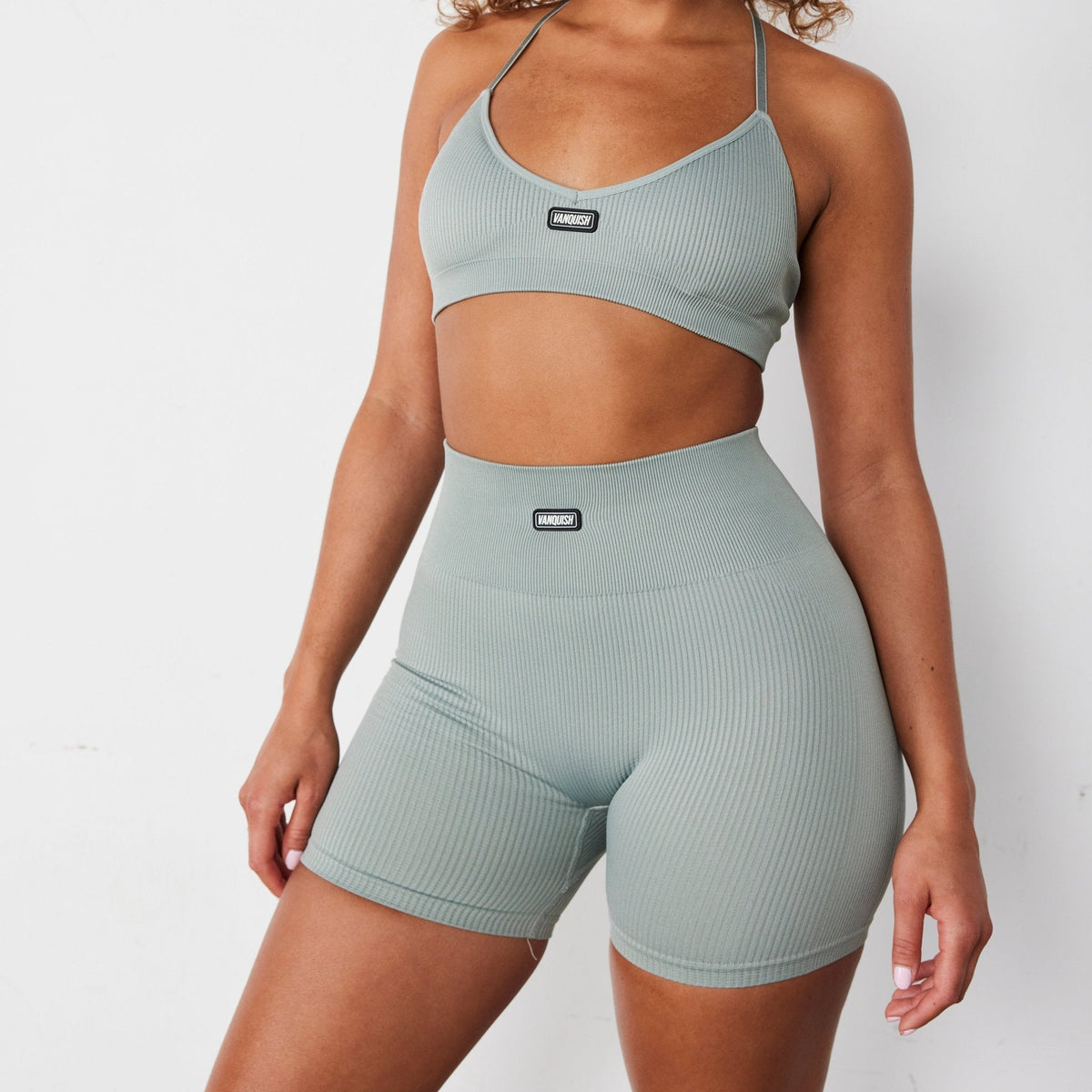 Vanquish Ribbed Seamless Slate Grey Cross Back Low Support Bra 2枚目の画像