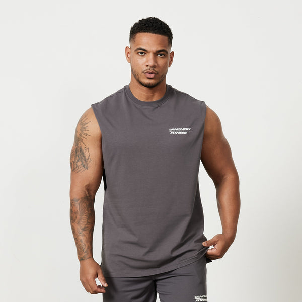 Vanquish Speed Charcoal Grey Oversized Sleeveless T Shirt 1枚目の画像