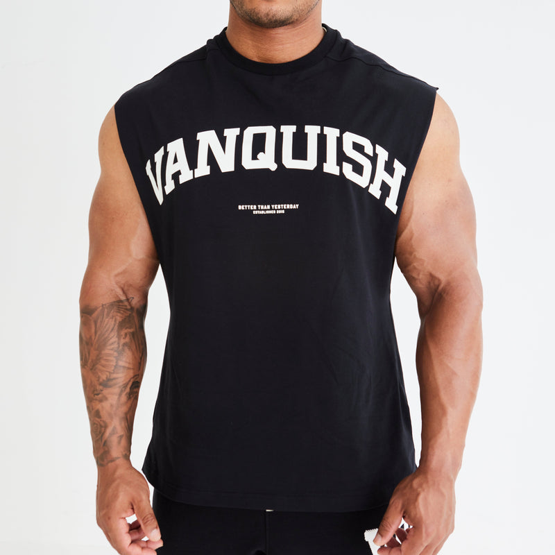 Vanquish Black Varsity Oversized Sleeveless T Shirt 1枚目の画像
